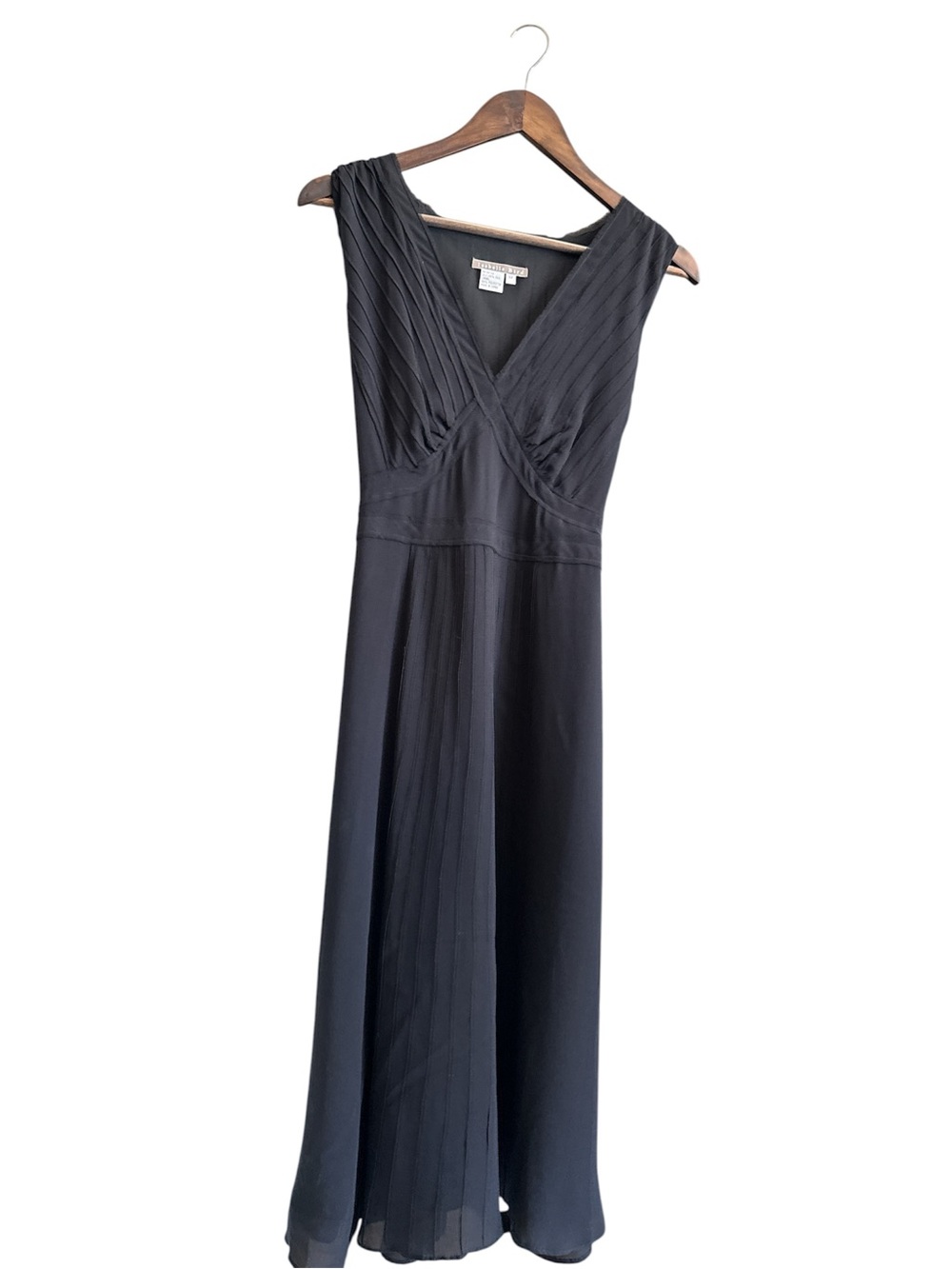 Ann Taylor Black Pleated V-Neck Evening Maxi Dress